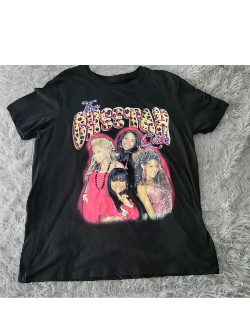 NEW Retro Y2k Disney The Cheetah Girls Raven Leopard Black Pink T Shirt Top L